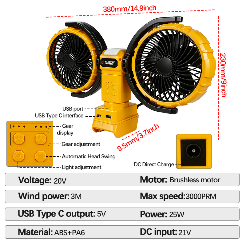 3000RPM Portable Dual Head Fan - огляд і ціна Workshop Tools Wood