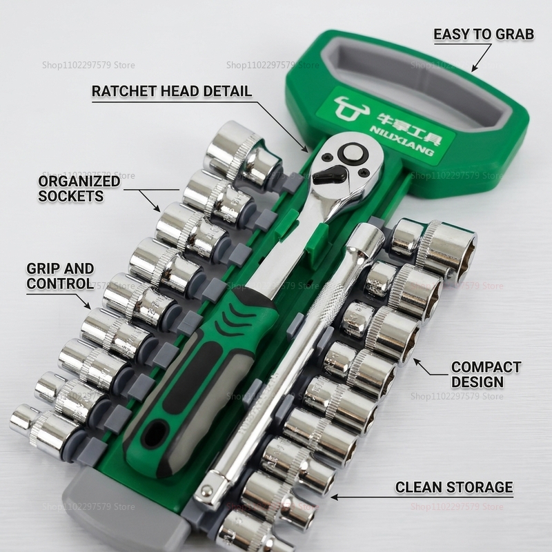 1/4 3/8 Inch Ratchet Socket Se - огляд і ціна Car Workshop Tools Kit